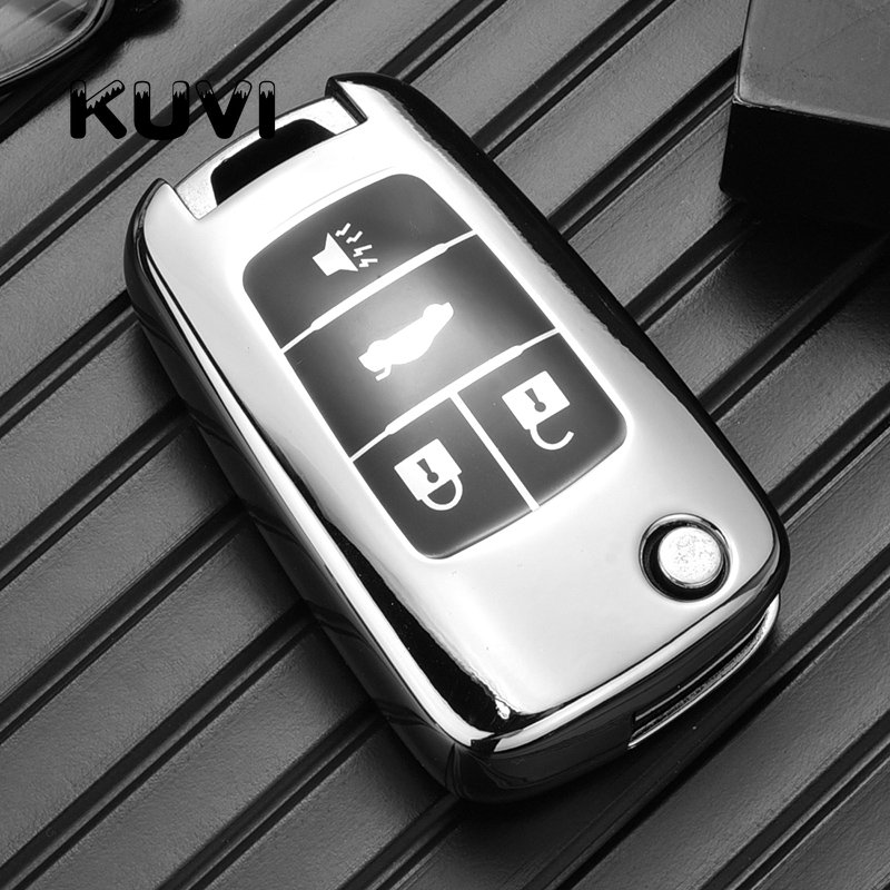 TPU Car Folding Key Case Cover For Chevrolet Cruze Aveo Trax Sail Malibu Captiva Opel Vauxhall Astra J Corsa Insignia Mokka: 4 button-silver