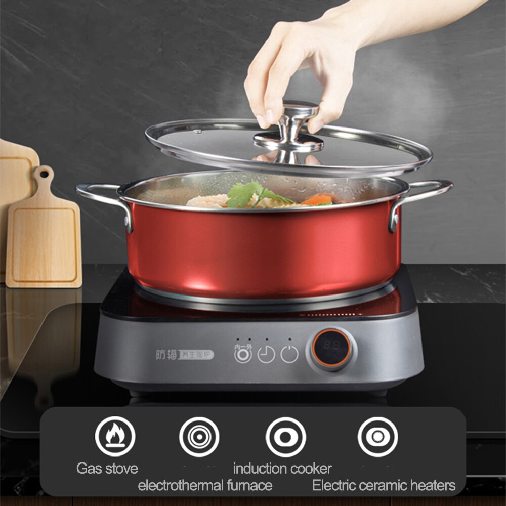 Rvs Dagelijks Pan Kookgerei Met Deksel 28Cm Pot Koken Accessoires 2 Handvat Koken Keukengerei Pot Koken Supply