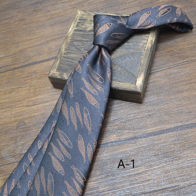 Nueva corbata clásica de poliéster de 8cm para hombre, corbata Retro de negocios con flores Jacquard, patrón de pescado, corbata marrón y negra, accesorios para de boda: Blanco
