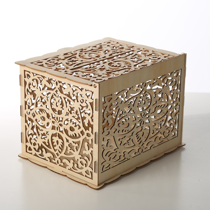 DIY Wooden Flower-shape Wedding Card Box Business Card Invitation Letter Storage Box Wooden Boxes for Birthday Party