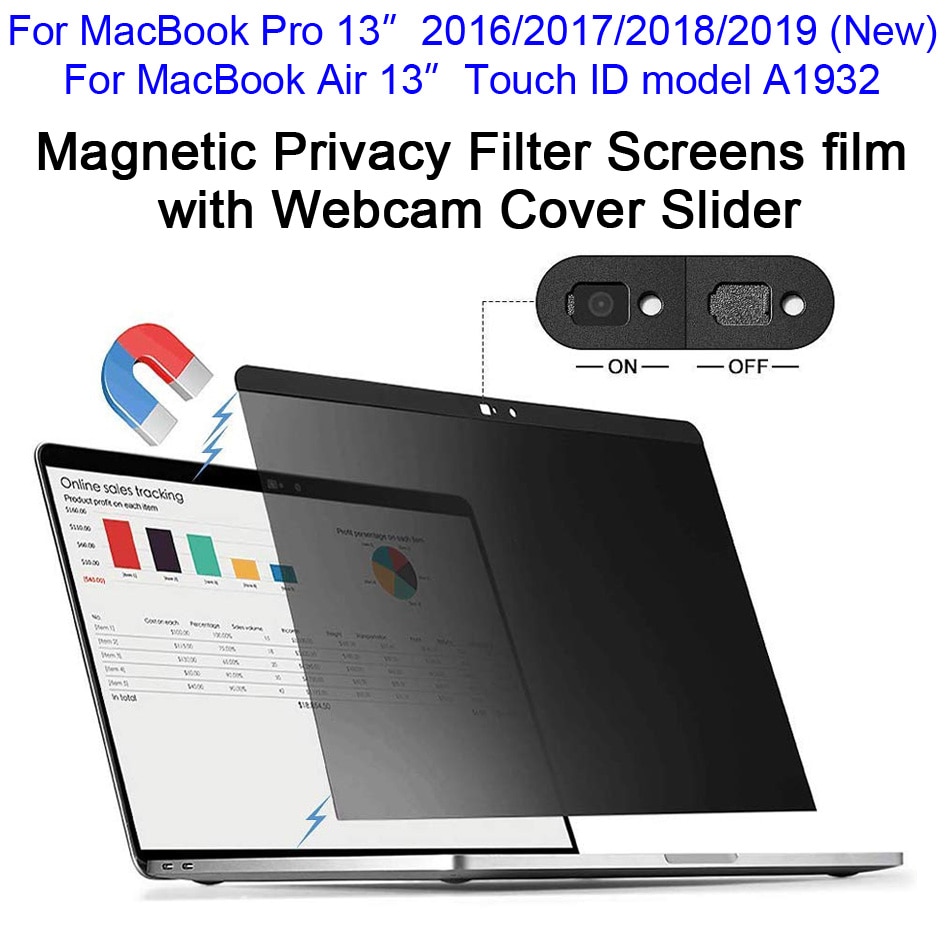 Magnetisk privatlivsfilter skærme film med webcam cover skyder til macbook pro 13,  touch id air 13 "  a1932