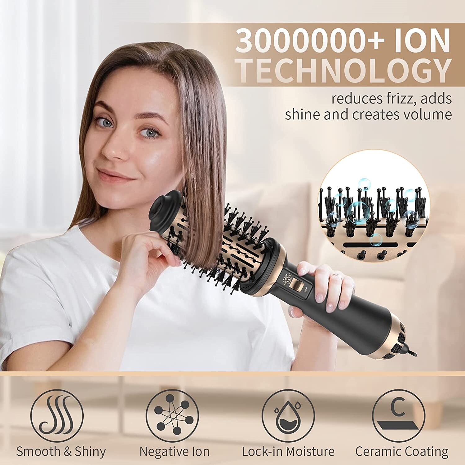 Hair Dryer Brush And Volumizer Hair Dryer Styler 4 in 1 Dryer Brush Anti-frizz Blowout Air Brush For Straightening &amp; Curling