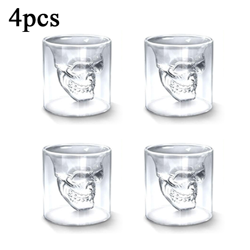 16pc Double Glass Beer Whiskey Vodka Wine Water Champagne Cocktail Wine Glass Coffee Milk Mug set 25ML Transparent Skull Cup: 4PC skull cup 25ML