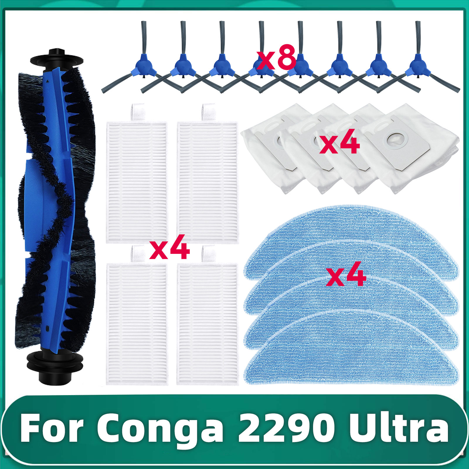 Compatible For Conga 2290 Ultra Series(05661) Replacement Main Side Brush Cover Hepa Filter Mop Cloths Wipe Accessories