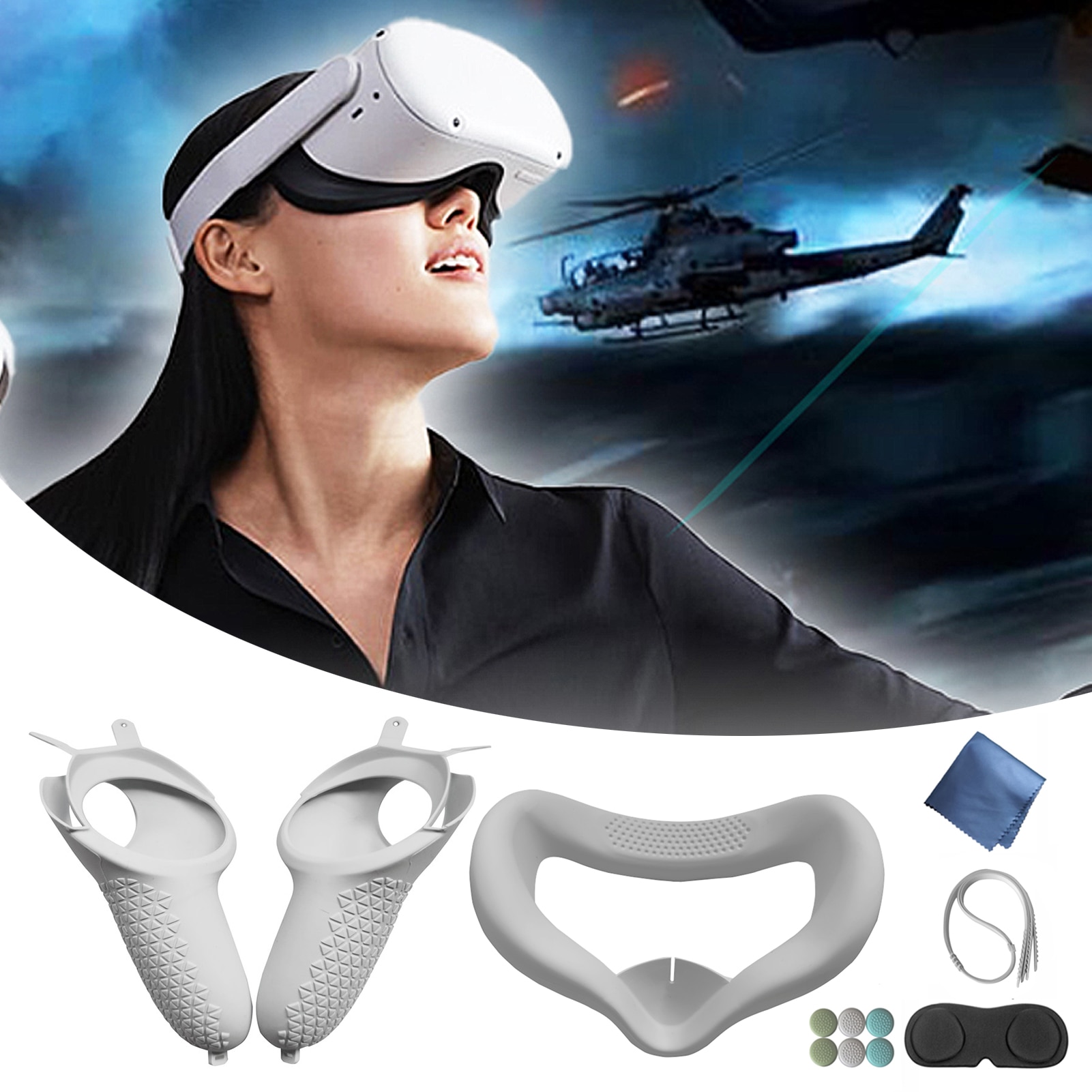 Soft Silicone Eye Mask Cover VR Lens Anti Scratch Case For Oculus Quest 2 VR Controller Protective Cover With Wrist Strap