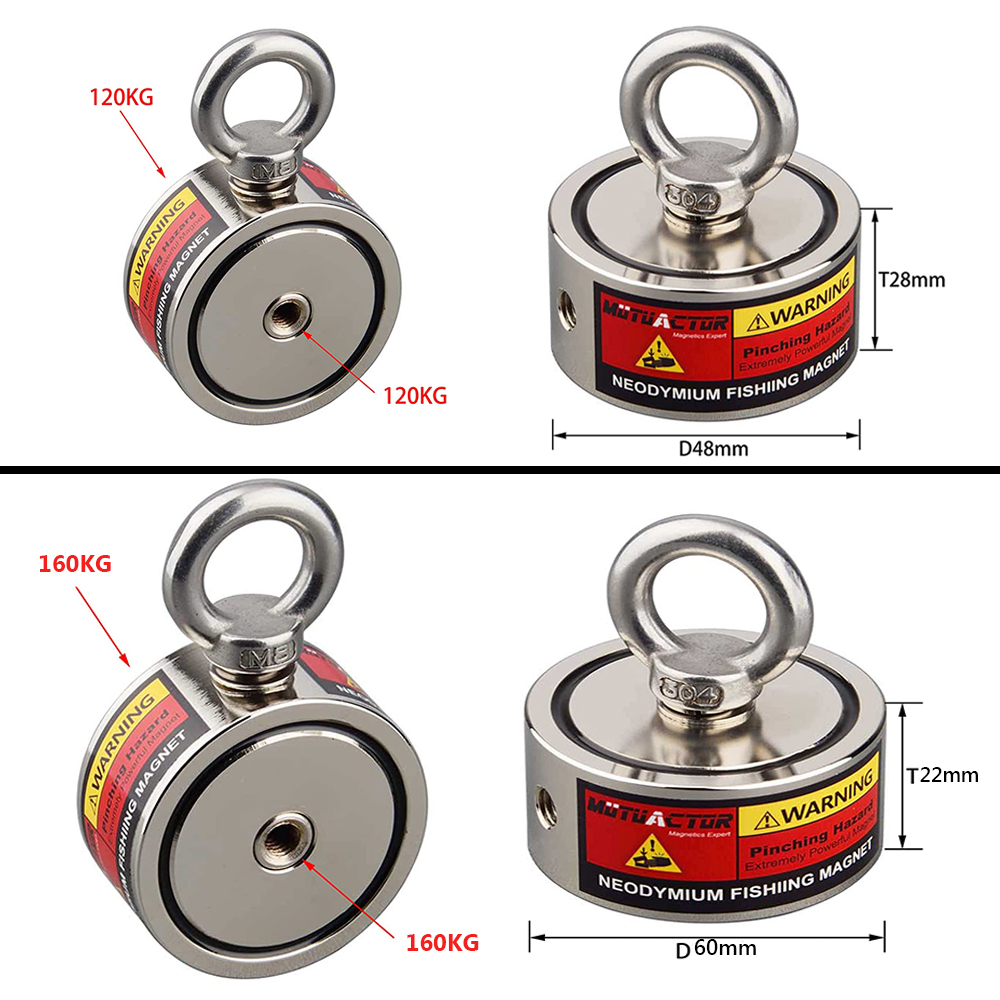 160 kg * 2 starker Neodym-Magnet, doppelseitige Suche, magnetischer Super-Power-Bergungs-Angelmagnet mit Suchseil