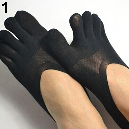 1 par kvindes ultratynde usynlige udstilling anti-skridsikre separate fem tæer sokker: Sort