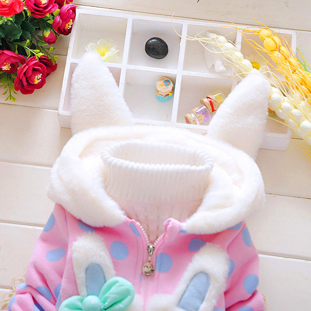 Winter Peuter Kids Baby Meisjes Fleece Jas Dikke Konijnenoren Hooded Uitloper Warm Baby Kids Peuter Meisjes Jassen Jas Kleding