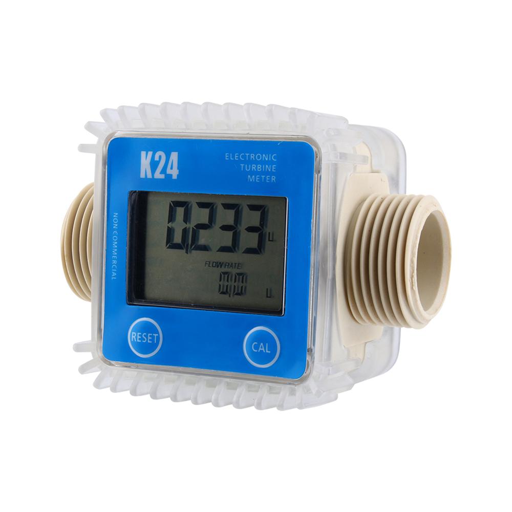 Digital K24 Turbine Diesel Oil Fuel Flow Meter Gauge LCD Fuel Flow Meter Chemicals Water Sea Liquid Flow Meters Measuring Tools