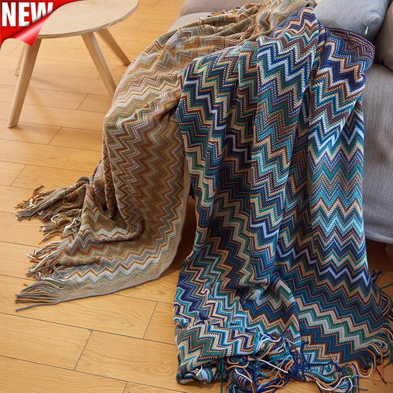 Couverture polaire Sherpa moelleuse, douce et chaude, en jacquard rayé