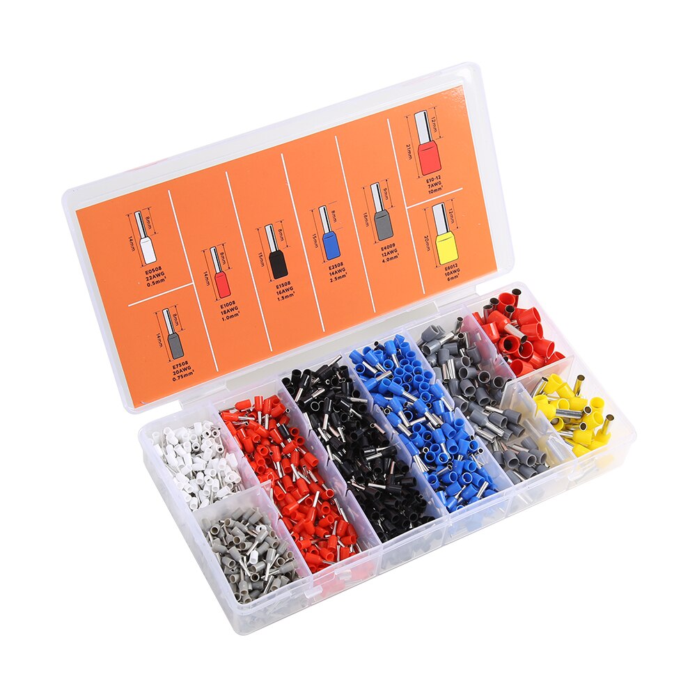 1200Pcs Tubular Terminal Various-styles Box-packed Electrical Tube Ferrule Double Line Insulated Wire Connector Crimping Ter