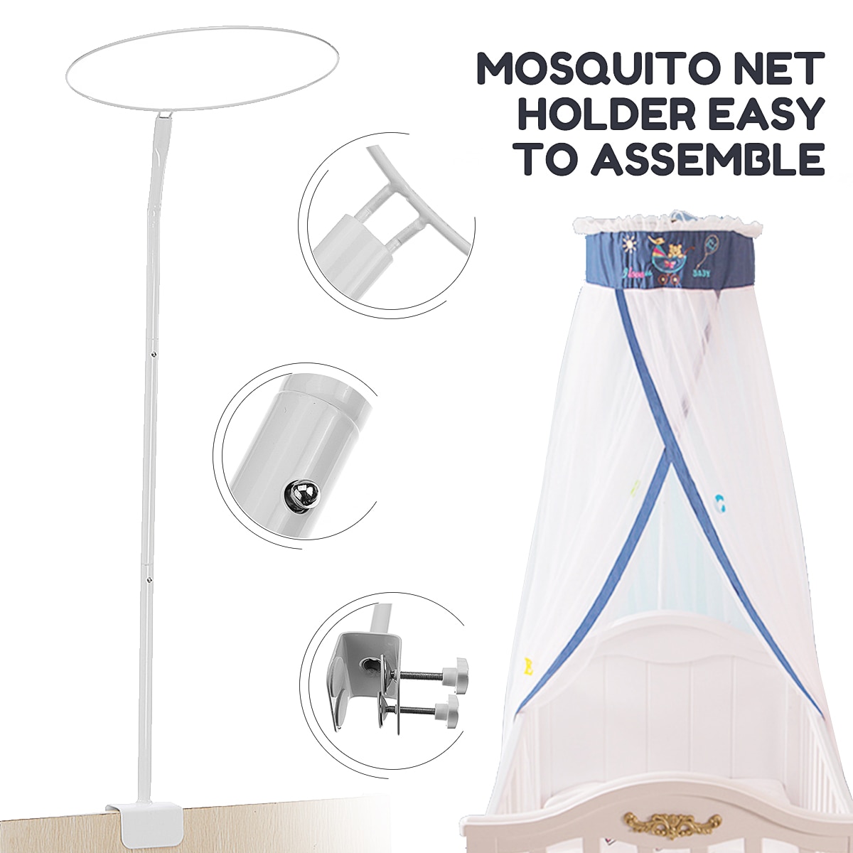 Suporte de berço com mosquiteiro, suporte para berço, rede de verão para mosquitos, suporte universal para copa, suporte para cama