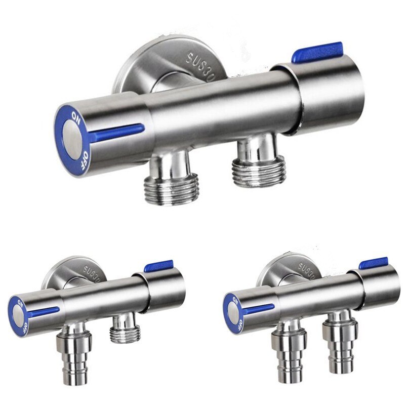 G1/2 Stainless Steel Triangle Valve One Into Two Out Double Water Double Control Angle Valve Toilet Water Inlet Switch Faucet
