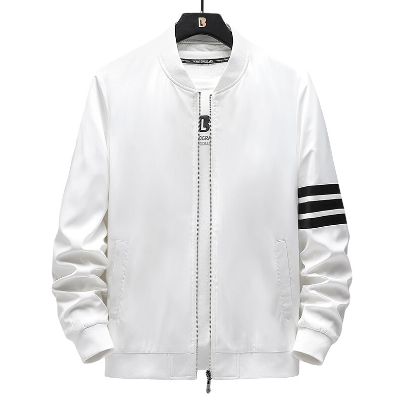 Stativ krage jakke vår sommer tynn seksjon baseball uniform glatt stoff fritidsjakke bomber jakke menn polyester 5xl: Hvit / 5xl