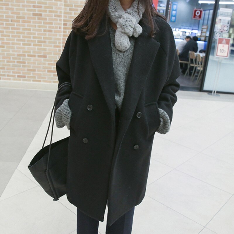 Herbst Winter Frauen Mäntel Casual Jacken Langarm Matrosenjacken Outwear Weibliche Elegante Wolle zweireiher WDC1891: Black / M