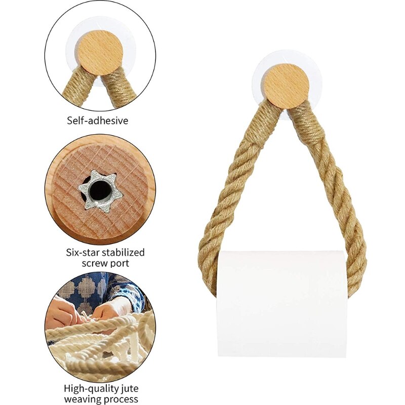 Portarrollos de papel higiénico Retro para cocina, soporte de cuerda de yute montado en la pared, estante para decoración del baño