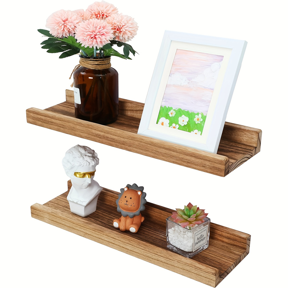 Mensole sospese in legno per parete Set di 2 mensole per esposizione a parete per decorazioni per il soggiorno, con ripiano per camera da letto a labbro