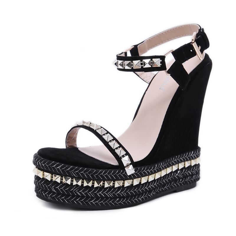 DiJiGirls sandales à talons compensés chaussures femmes talons hauts plate-forme compensée Rivet sandales Street Beat Party chaussures été pompes taille 9: 6.5