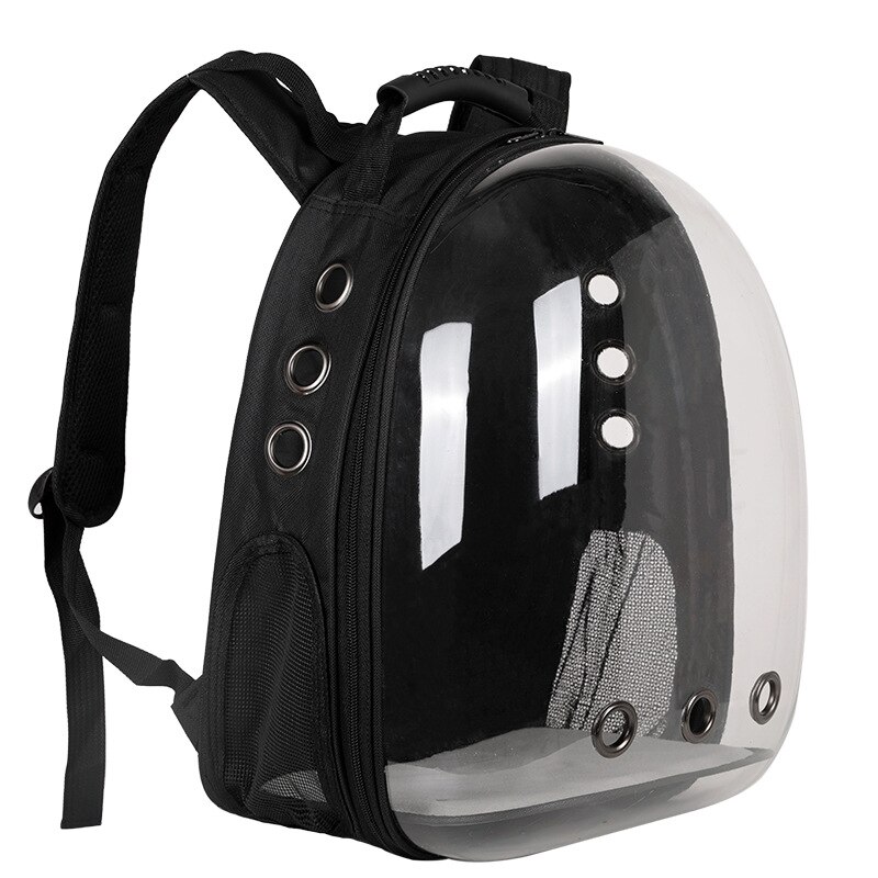 Portable Pet Cat Backpack Outdoor Travel Breathable Capsule Capsule Small Dog Cat Backpack Pet Carry Transparent Backpack: Black 2