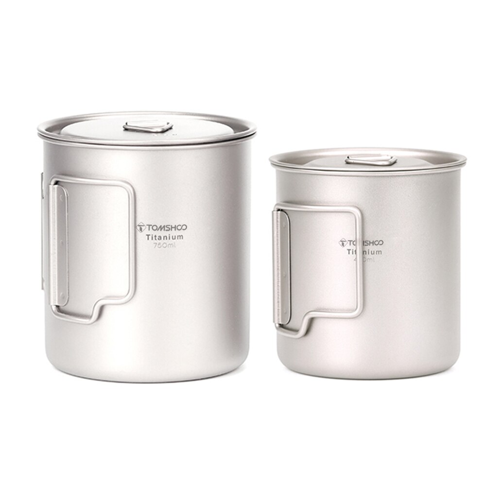 TOMSHOO Titanium Cup Ultralight Outdoor Camping Picnic Water Cup Mug Foldable Handle Coffe Tea Cup 300/350/420/450/550/650/750ml
