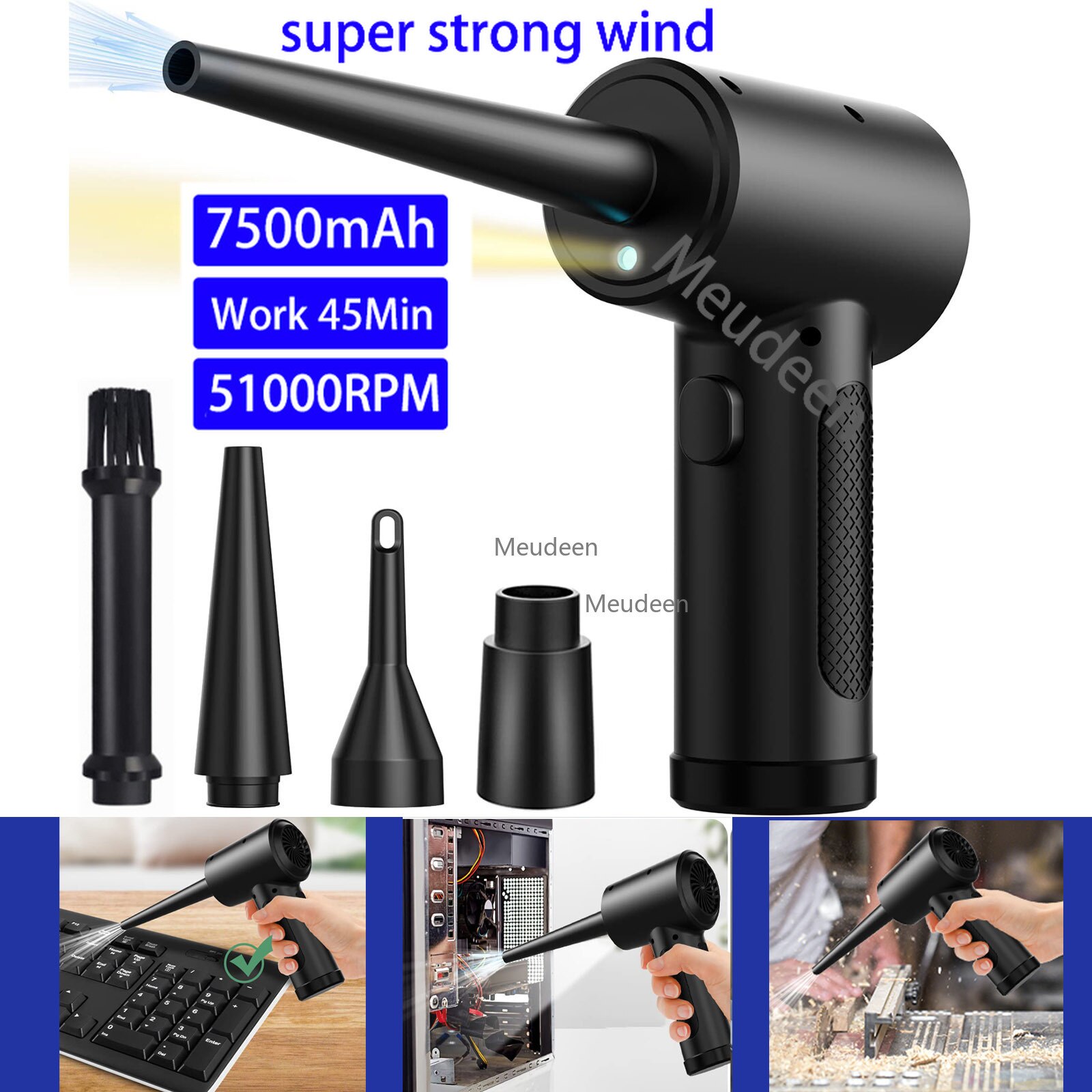 Wireless Air Blower Computer Cleaner Dust,Replaces Compressed Air Can Electric Air Blowing Gun for PC Laptop Keyboard Cleaning: 7500mAh