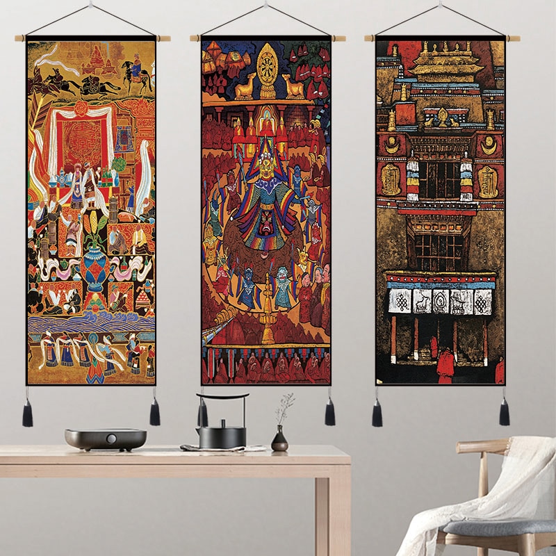Tibetan Art Hanging Tapestry Velvet Cloth Scroll Painting Wall Pictures Home Tibet Bedroom Art Ethnic Decorative Wall Tapestries