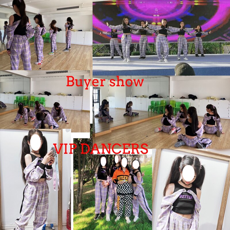 Jazz dans kostumer lilla plaid hiphop jakkesæt piger jazz street dance tøj børn hip hop træningstøj dqs 5556