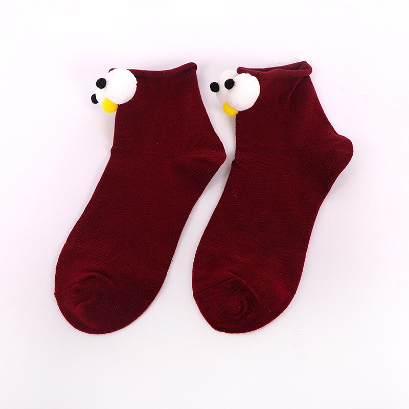 South Korean Girl Socks Style Big Eyes 13 Colors Cartoon Cotton Cute  Interesting Short Socks: Wine Red
