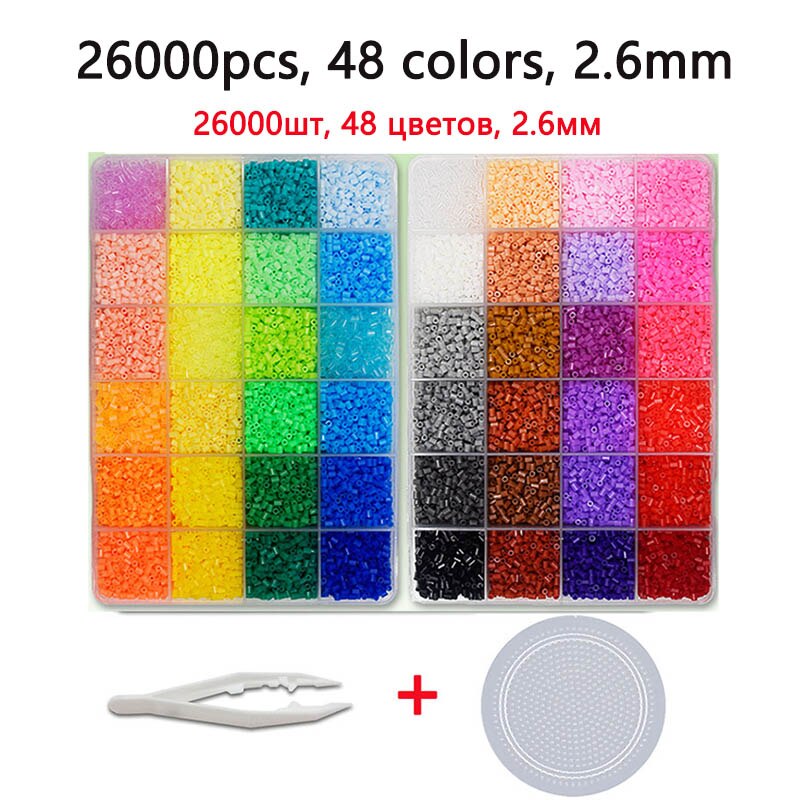 Ensemble de perles de hama de 5mm et 2,6mm avec fer à repasser, jouet pour bricolage de 100% , 24 / 72 couleurs,: Black