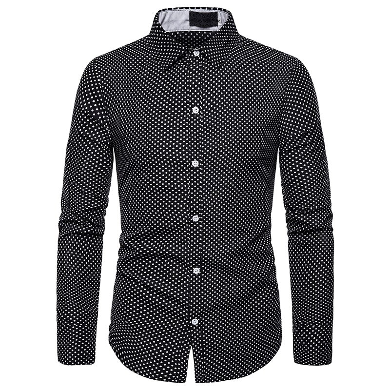 Herfst Mannen Slim Fit Stip Shirt Mannelijke Lange Mouwen Gedrukt Casual Zaken Shirt Tops S-2XL: Black / XXL