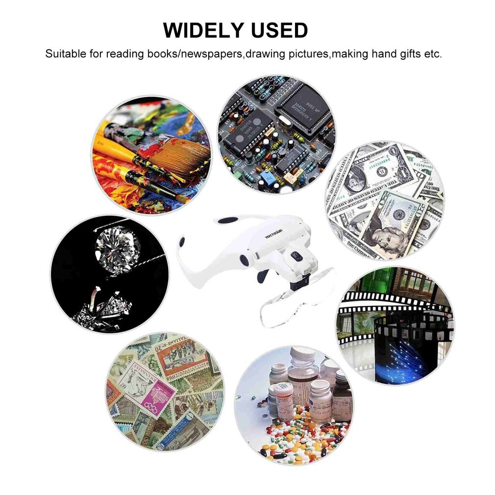 Eyelash Extension 5 Lens Adjustable Headband Magnifying Glass Magnifier w/ LED Light Lamp Magnifying Glasses For False Lashes