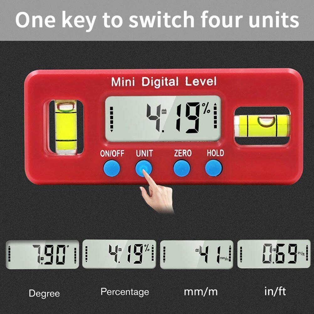 1pcs Mini Digital Protractor Inclinometer Magnetic Angle Finder Level Gauge ABS Red LCD Display Digital Level Box Measuring Tool