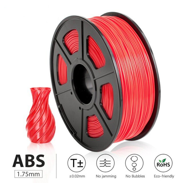 SUNLU-filamento ABS de 1KG y 1,75 MM, bobina de filamento de colores, para impresora 3D reprap, 1,75mm, 1KG por rollo: ABS-RED