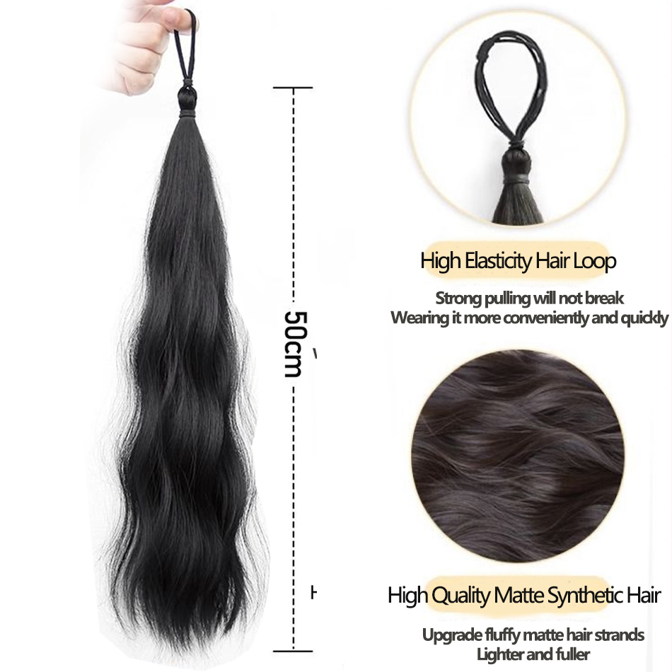 Paquete de pelo sintético de 50cm con lazo elástico, moño de pelo DIY, cola de caballo para aumentar el cabello, peluca con cabeza de bola Natural esponjosa
