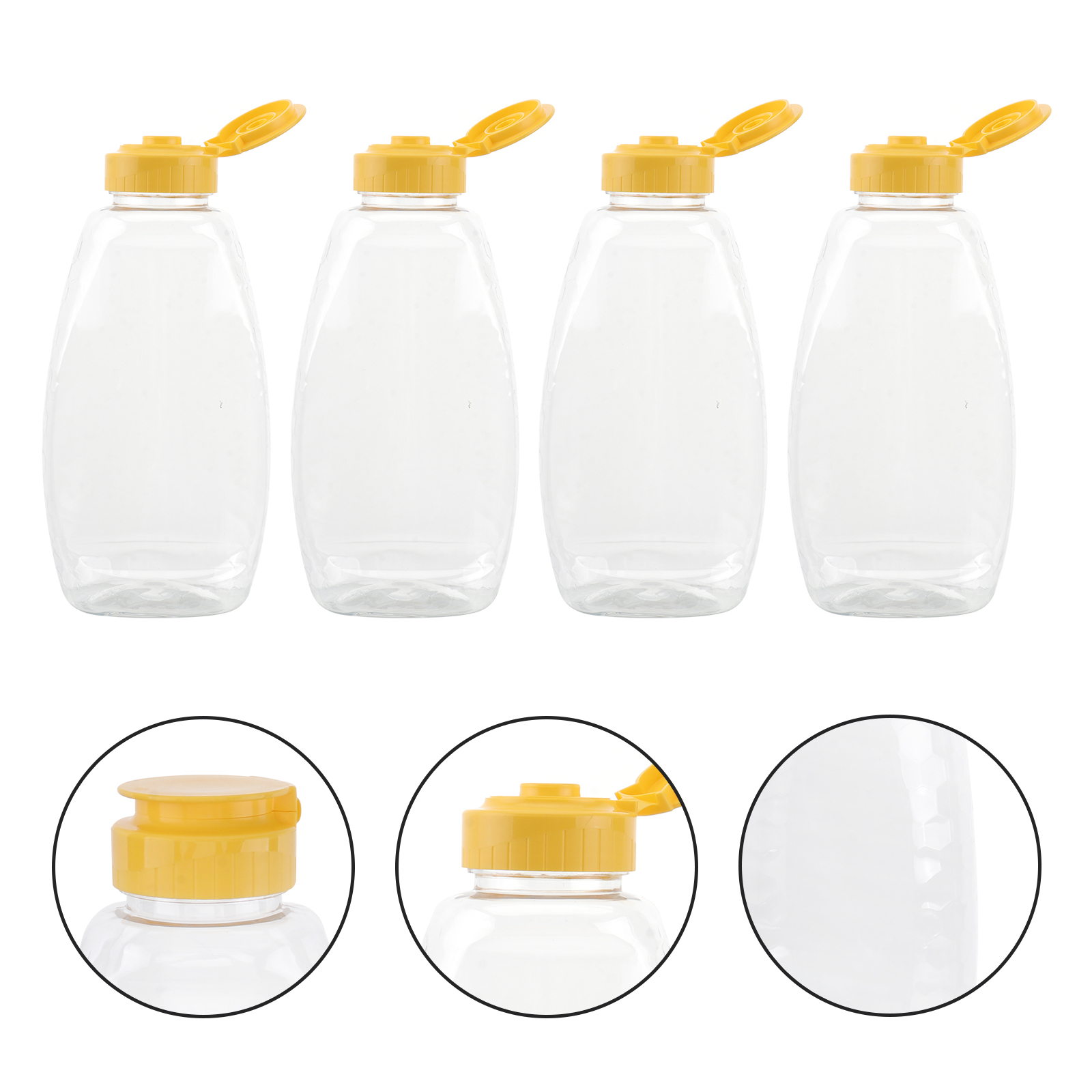4pcs Transparent Plastic Honey Bottle Food Packaging Bottle Honey Jar With Lid Honey Bottle Jam Container for Home (500g: Default Title