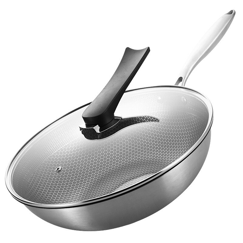 Honingraat Textuur Rvs Wok, Gelijkmatig Verwarmd, Ongecoat Non-stick Pan, Geen Kachel, inductie Fornuis Pan