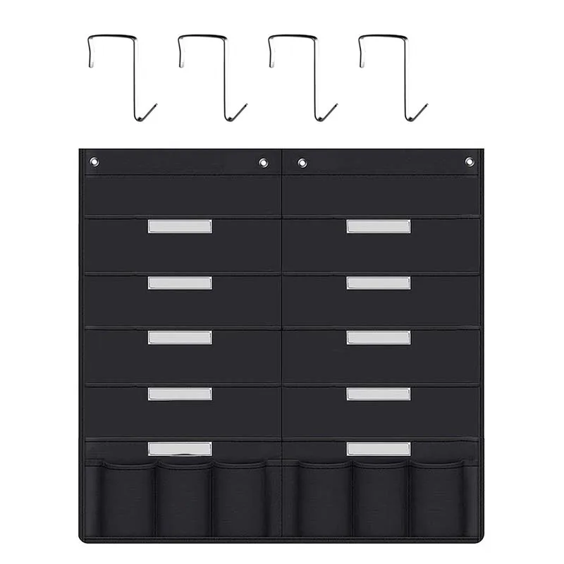 Black Hanging File Organizer with 20 Pocket Wall Storage Pocket Charts with 4 Hook for File Folders School Mailbox Office Papers: Default Title