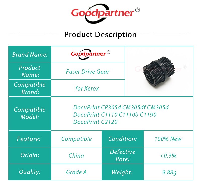 Engrenagem de acionamento do fusor 10x el300822 el300689 el300774 para xerox docuestampa cp305 c1110 c1110b c1190 c2120