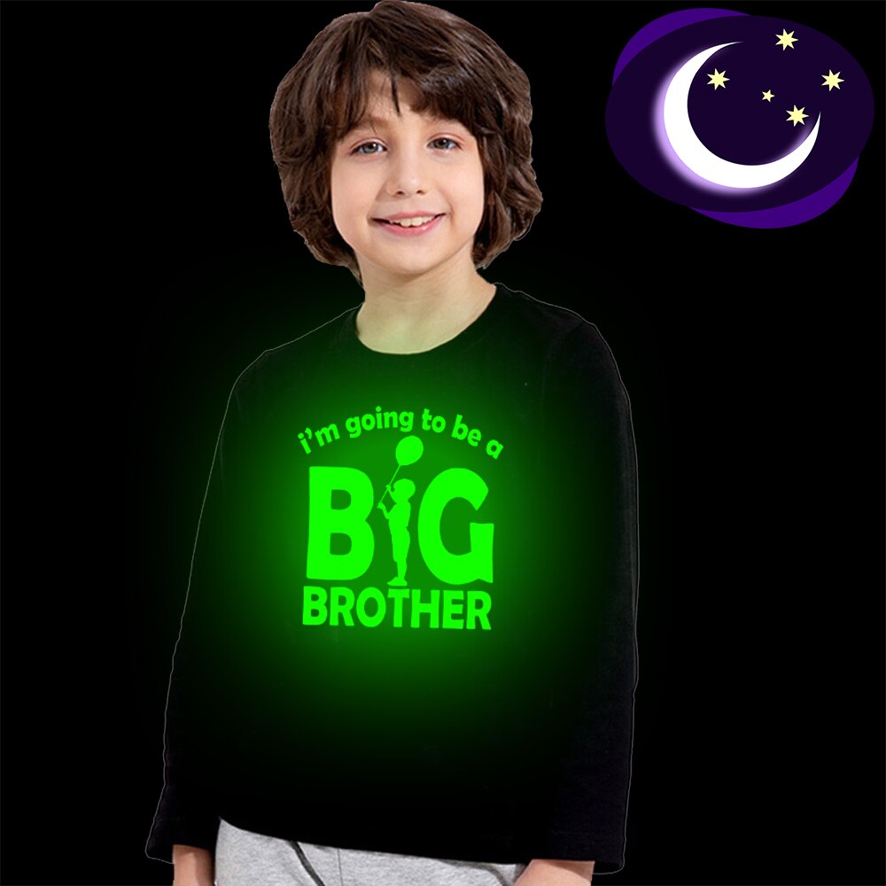 Jag ska bli storasyster bror rolig lysande barn t-shirt småbarn flicka pojke långärmad tillkännagivande nattlysande t-shirt