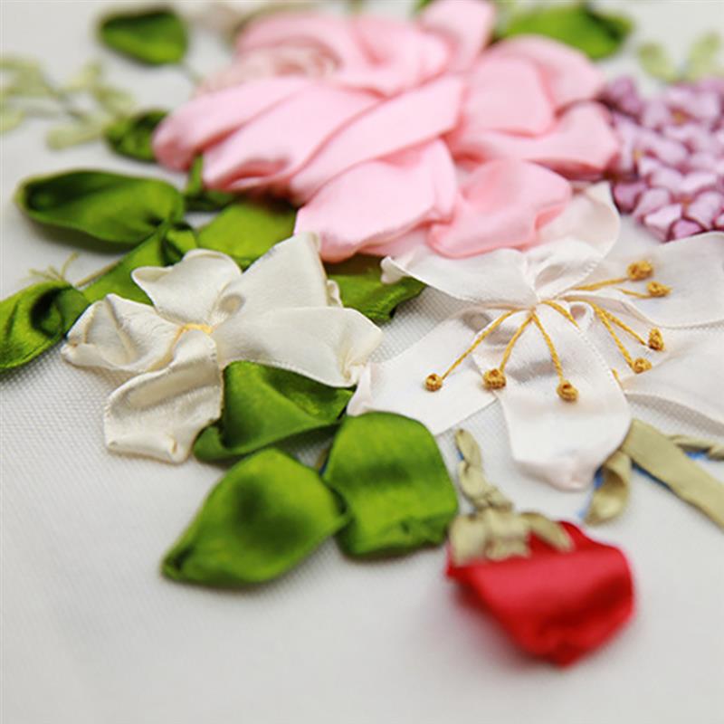 Embroidery Starter Kit DIY Floral Silk Ribbon Embroidery Kit Wall Decoration Flower Printed Pattern Embroidery Kits