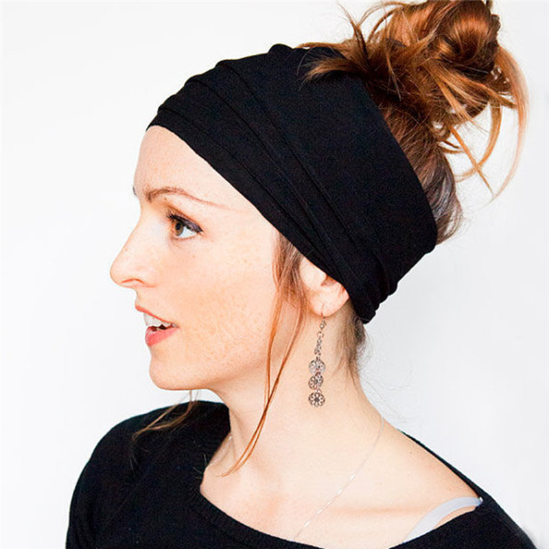 Boho fleur imprimé larges bandeaux Vintage noeud élastique Turban bandeau pour femmes filles coton doux Bandana cheveux accessoires: Gris clair