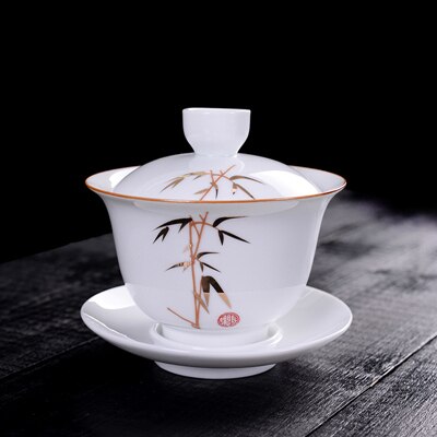 Nyopført kinesisk porcelæn te skål keramisk håndmalet gaiwan kop skål sæt låg kop underkop mat kina turin 180cc på salg: Bambus