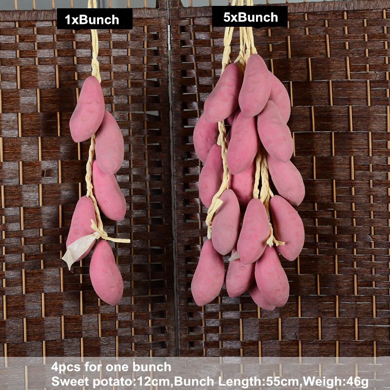 Cuerda de frutas artificiales, cuerdas de vegetales falsos para colgar, espuma de plástico para casa, cocina, decoración de granja, adorno colgante en la pared 1 cuerda: Sweet Potato