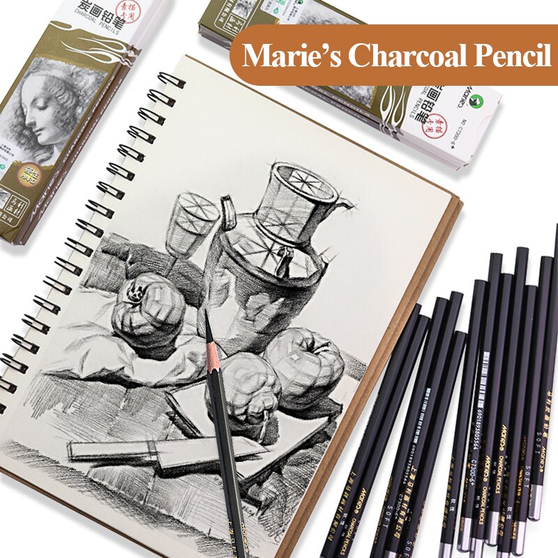 Marie's  c7300 skitser kul/kul blyant 12 stk blød/medium/hård/ekstra blød kul penne malerkunst forsyninger