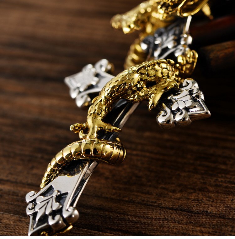 925 Sterling Silber Kreuz Goldenen Drachen Anhänger Für Männer modisch Felsen Punk Anhänger Ohne Kette männer Zubehör