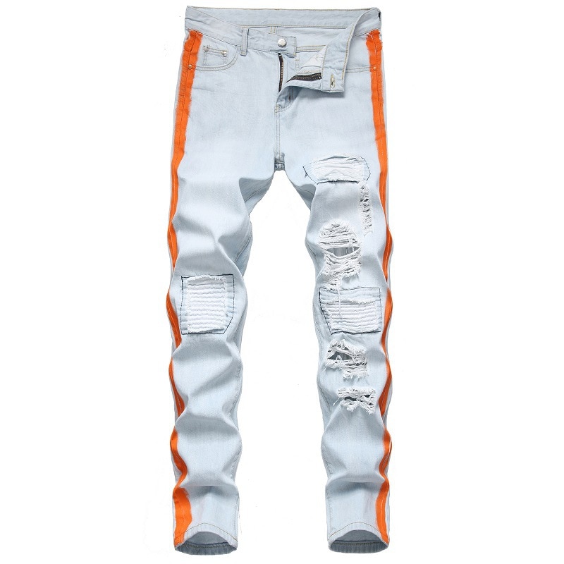 Nueva primavera para Hombre Pantalones vaqueros rasgados Casual Slim Fit gris Pantalones vaqueros de Hombre Hip hop mezclilla Pantalones rectos Pantalones Hombre