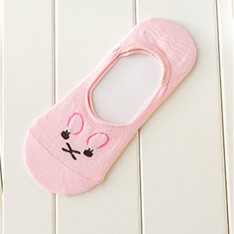 10 Kleur Vrouwen Onzichtbare Katoenen Sokken No Show Antislip Loafer Liner Low Cut Cartoon Animal Bears Konijnen Katten Boot Korte feminino: 11001 Pink Rabbit