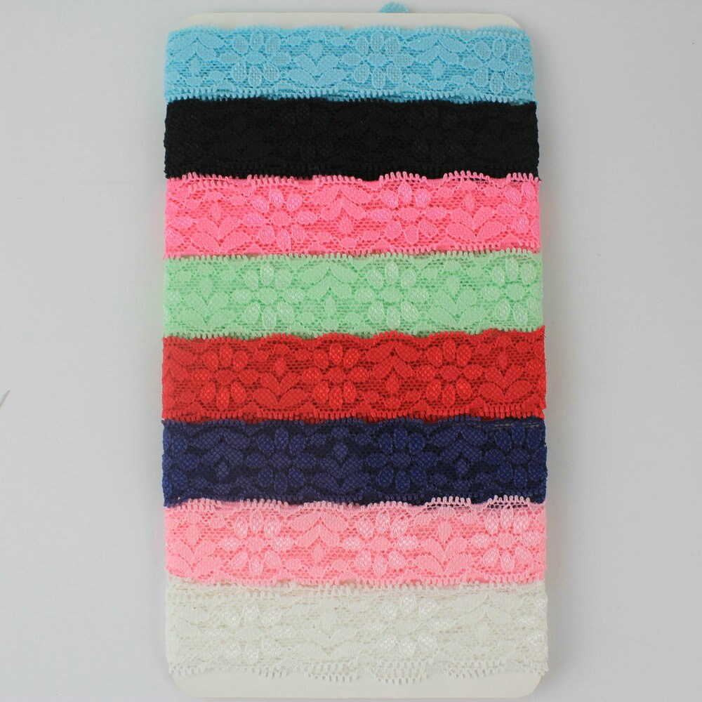 1'' 25mm elastic embroidered lace ribbon stretch lace trimmings DIY headband fabric 20 yards