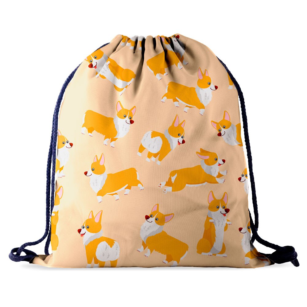 Who Cares Corgi Drawstring Bag For Shoes In School String Pouch Fabric 3D Printing Gym Bag Lace Backpack