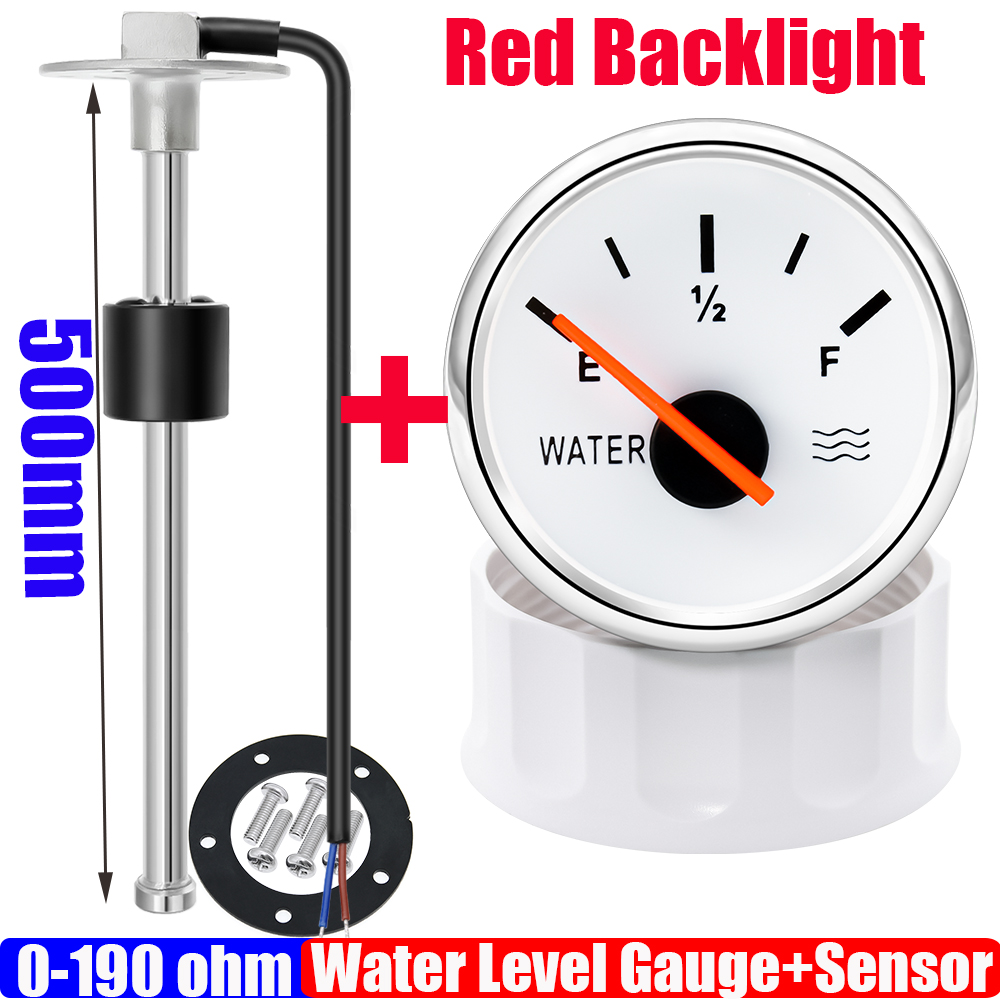 0–190 Ohm Wasserschwimmer-Sensor + Wasserstandsanzeige, rote LED, 52 mm Wassertank, Messgerät, Anzeige für Marine, Auto, Wohnmobil, Wohnmobil, Yacht, 9–32 V: Grau